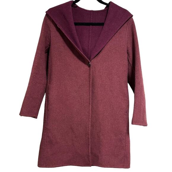 Uniqlo Double Face Hooded Coat Maroon Red Wool Blend Size Small - Picture 1 of 6